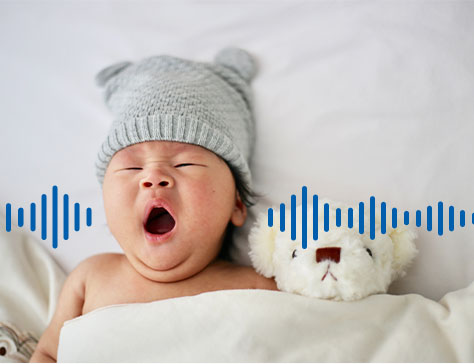 A child is crying with a sound wave curve next to it
