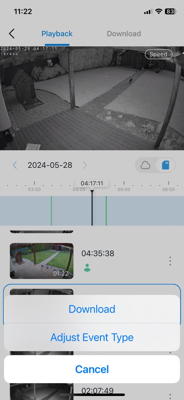 Display the Adjust Event Type option after clicking the three dots on the right of the corresponding video.