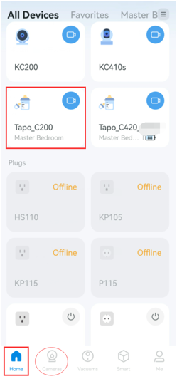 The device card on the camera page.
