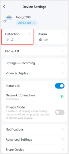 Display the detection button in device settings page