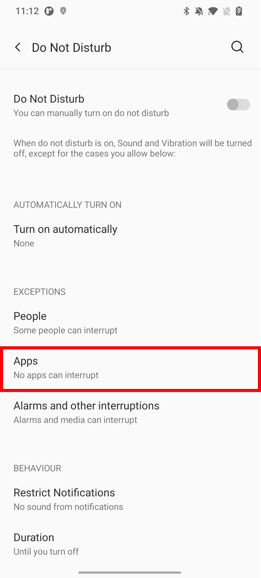 Display the position of Apps.
