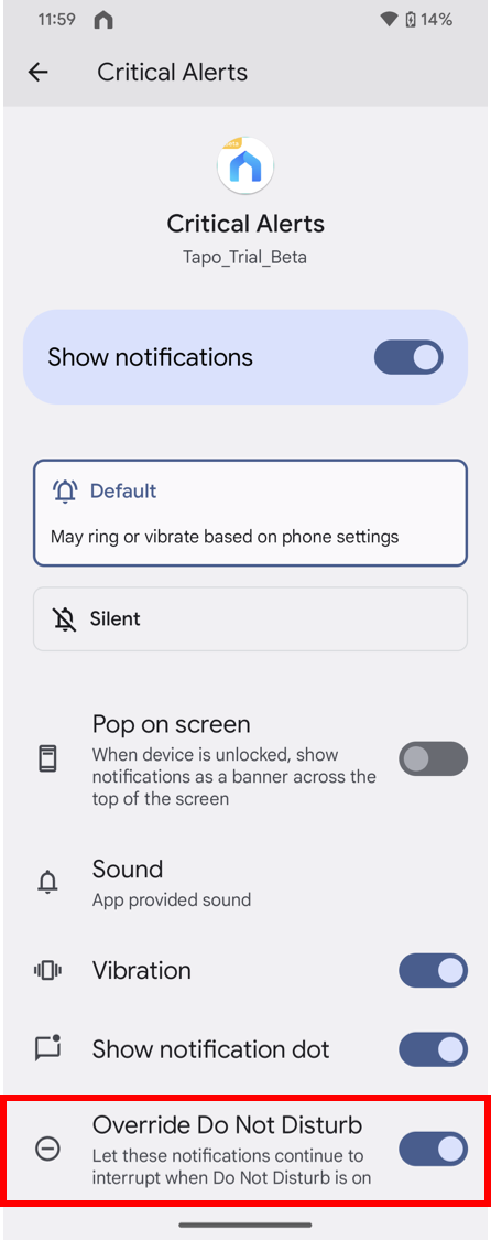 Display the position of Override Do Not Disturb.
