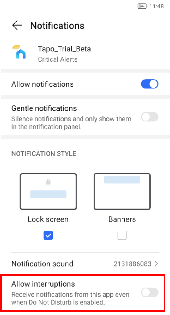 Display the position of Allow interruptions.